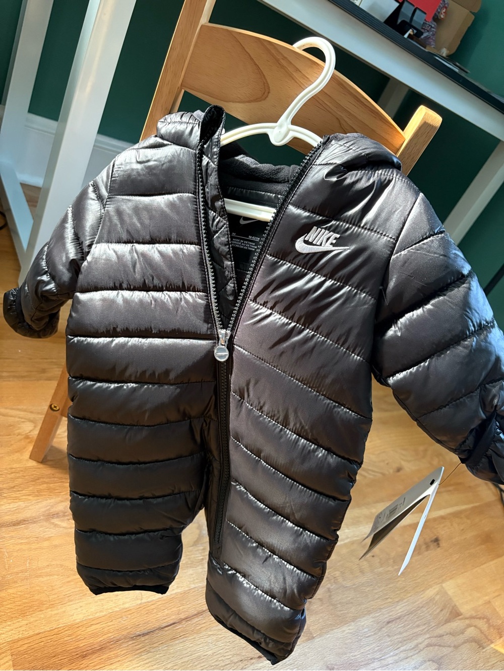Nike Black Quilted Infant Hooded Puffer Suit